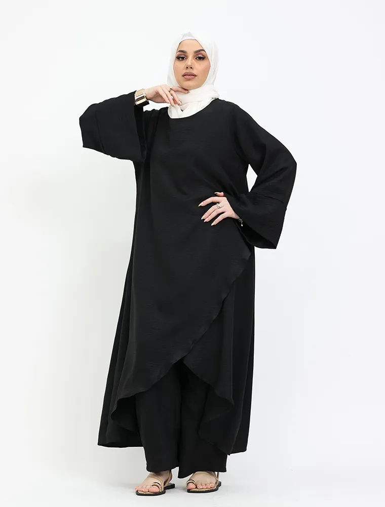 Black Linen Feel Wrap Co Ord Set